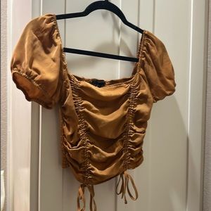 Forever 21 Tan Puff Sleeve Ruched Blouse